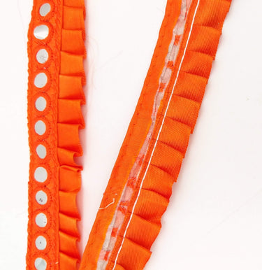 Orange Satin Pleated Lace Trim, Mirrored Fringe Trimming, Approx. 30mm wide